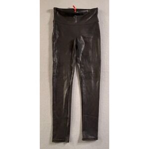 Spanx Black Faux Leather Leggings Women Regular Size M Solid Shiny Biker Moto